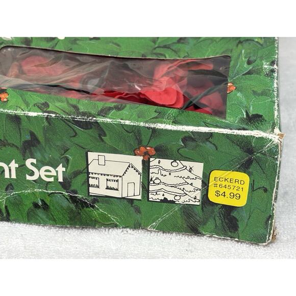 Vtg Christmas Poinsettia Fancy Light 2 Sets String EVERGLOW 40 Lights Total - Picture 8 of 12